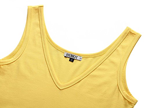 HUHOT Womens Sleeveless V Neck Dress With Pocket Summer Beach Midi Flared  Tank Dress(Yellow,XX-Large) | The Beautyline