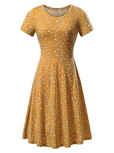 HUHOT Women Short Sleeve Round Neck Summer Casual Flared Midi Dress (Small,  Floral-24) | The Beautyline